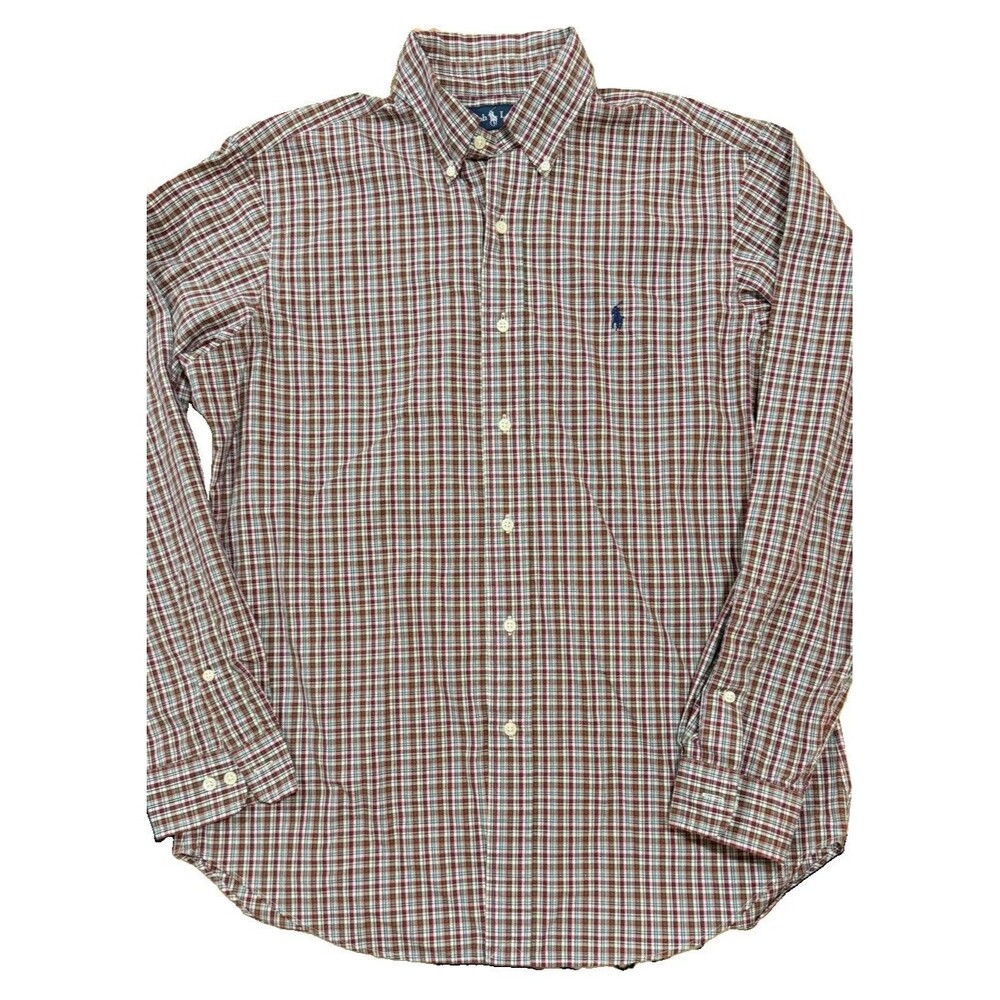 Ralph Lauren Mens Long Sleeve Button Down Shirt Red Medium Classic Fit 15 1/2